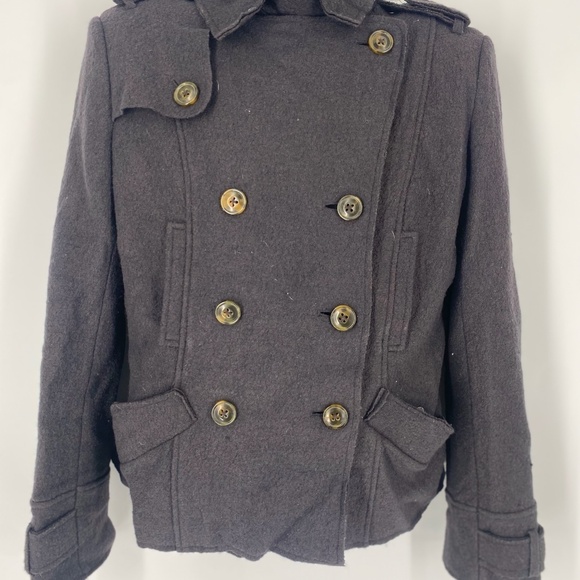 Pre-Owned Millard Fillmore Military-Style Wool Blend Cropped Peacoat – Size L - Picture 2 of 9